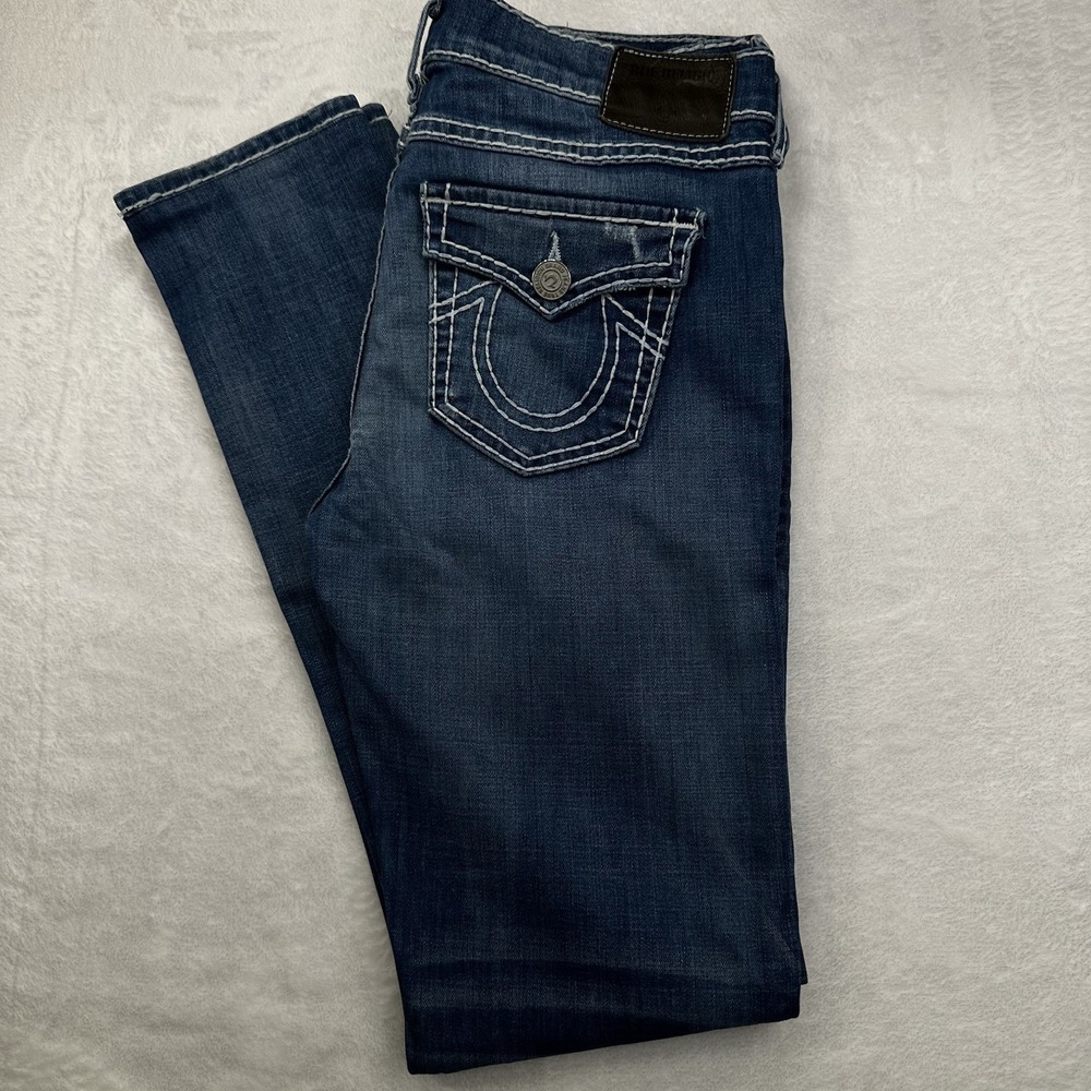 True Religion Cora Mid Rise Straight Leg Jeans Flap Pockets Women's Size 28